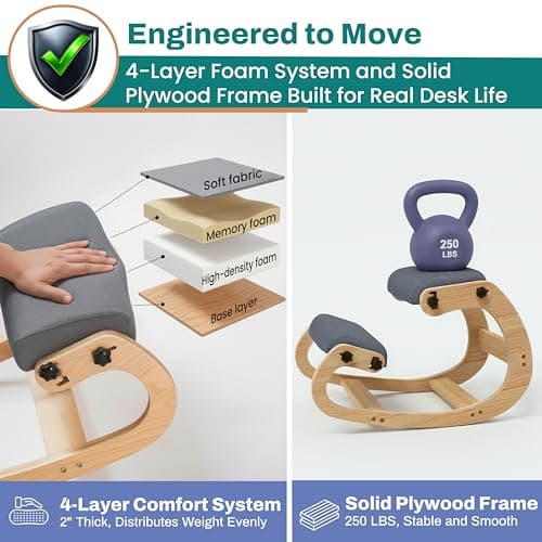 NYPOT Ergonomic Kneeling Chair with Adjustable Seats - Knee Chair for Posture Correction & Kneel Rocking Stool for Desk - Back Pain Relief for Home and Office, Supports 250 pounds - 5 Years Warranty 6