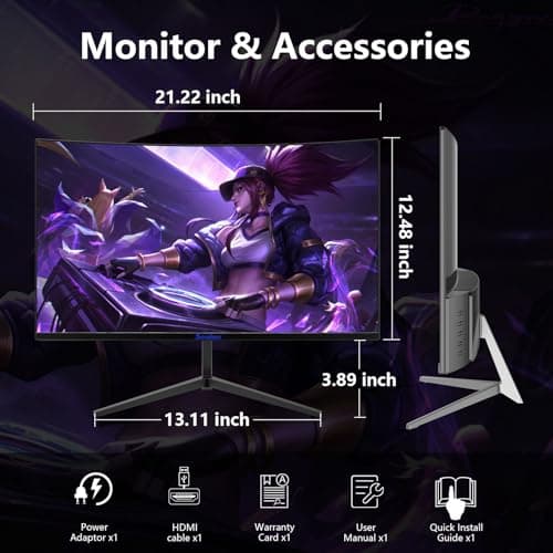 Sealan 24 Inch Curved Monitor 16:9 Aspect Ratio 75HZ FHD LED Display 99% sRGB - Thin Bezel Design - Eye-Care Technology - HDMI VGA Connectivity 8