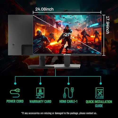 SANSUI Gaming Monitor 27 inch 165Hz 1ms PC Gaming Computer Monitor -FHD 1080P丨AMD FreeSync丨2 x HDMI 2.0丨1 x Display Port 1.4丨IPS丨Blacklevel Adjust丨VESA Compatible,Black (ES-G27F2) 9