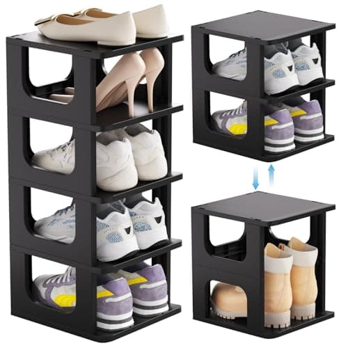 HAIXIN Shoe Organizer Rack for Small Spaces 5 Tier Plastic Vertical Narrow Shelves for Closet Black Shoe Holder, Stand for Entryway Storage Boots Organizer Stackable Cabinet