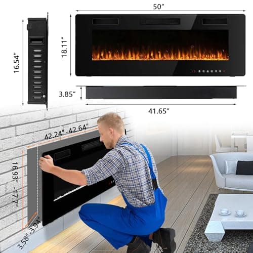 BOSSIN 50 inch Ultra-Thin Silence Linear Electric Fireplace, Recessed Wall Mounted Fireplace, Fit for 2 x 4 and 2 x 6 Stud, 12 Adjustable Flame Color & Speed,Touch Screen Remote 6