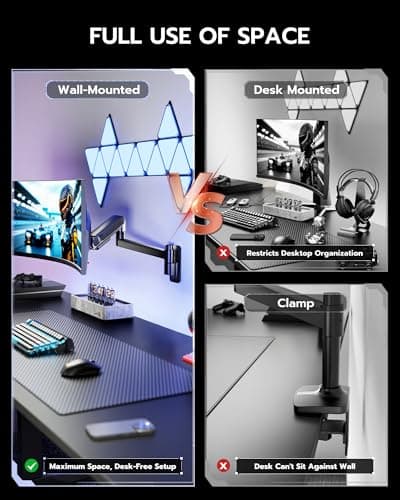 ARES WING Monitor Wall Mount for 24-57 Inch Ultrawide Gaming Screens, Premium Heavy Duty Monitor Arm Holds 60 lbs, Full Motion Gas Spring, Bearing Head for Easy Adjustment, 75/100 VESA Mount, Black 6