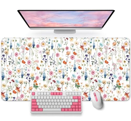 Large Mouse Pad for Desktop, Cute Desk Mat Pad Protector for Work & Gaming, Aesthetic Pretty Anti-Slip Laptop Blotter Cover for Office School Home Supplies, Wildflowers, 31.5" x 11.8"