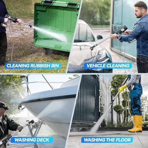 Aihand Cordless Pressure Washer, 986PSI Portable Power Cleaner with 4.0 Ah Battery, 6-IN-1/0-180° Nozzles, 3 Faucet Adapters, Handheld High-Pressure Car Washer for Fences/Patios, Charger Included 6