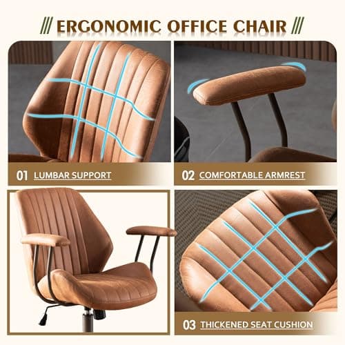 CAODOC High Back Office Chair,Modern Swivel Office Chair,Brown Suede Fabric Gaming Chair,Height Adjustable Home Office Desk Chair with Lumbar Support 7