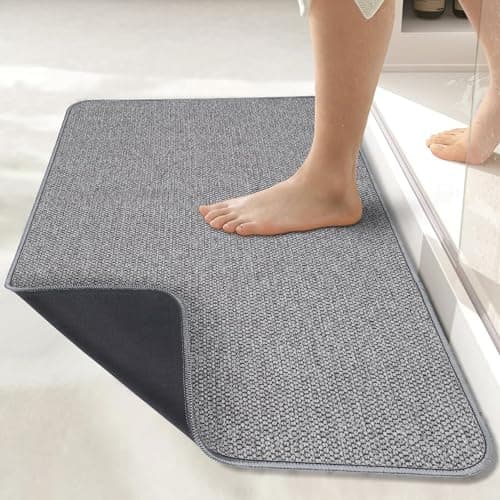 Bath Mat,Ultra Thin Bathroom Rugs,Rubber Bath Mats for Bathroom,No Slip Bath Rugs,Quick Dry,Machine Washable,Low Pile,Absorbent,Shower Outside,Sink,Home Decor Accessories.Grey,1'5"x2'3"(17x27Inch)
