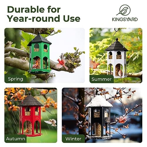 Kingsyard Metal Bird Feeder for Outdoor Hanging, Wild Bird Feeders with Circular Perch, Easy to Clean & Refill, 4 lbs Large Seed Capacity, White 6