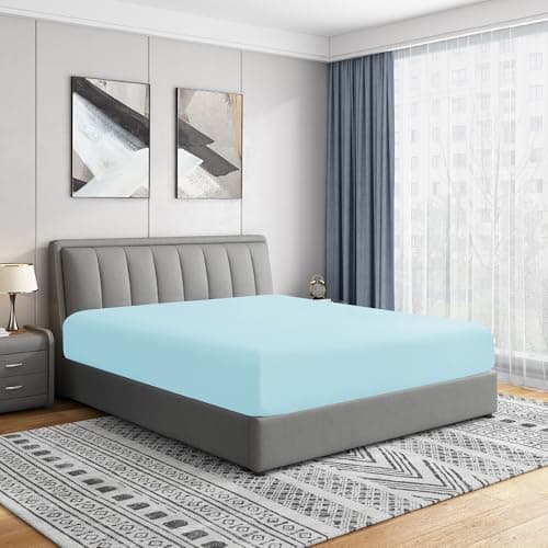 Cathay Home Luxury Wrinkle And Fade Resistant Double Brushed Ultra Soft Microfiber 14-inch Standard Pocket Single Fitted Sheet, Aqua, Twin