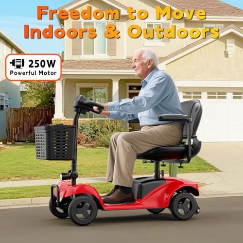 Four-Wheel Electric Mobility Scooter, Foldable Mobility Scooter, with a Load Capacity of 300 pounds, Suitable for Adults and The Elderly, Equipped with LED Lights (red) 7