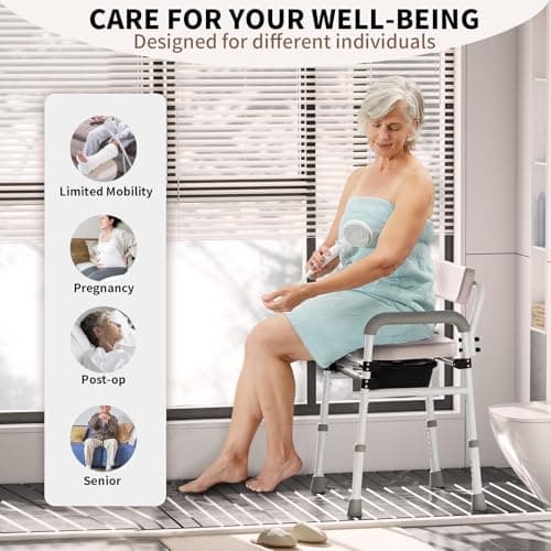 Adjustable Medical Bedside Commode Chair with Padded Backrest, Drop Arm Support, Height Adjustable 7