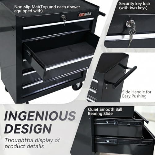 nifoti 5-Drawer Tool Cart on Wheels, Rolling Tool Chest Storage, Trolley Organizer for Garage, Warehouse, Workshop, Repair Shop (5 Large Drawers-29.3"H-Black) 6