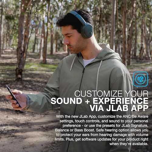JLab JBuds Lux ANC Wireless Headphones, Sage, Hybrid Active Noise Cancelling, Customizable Sound, Spatial Audio Compatible, Premium Over-Ear Bluetooth Headset 5