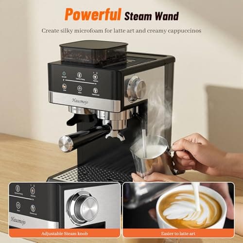 Hausmojo Espresso Machine with Grinder, 20Bar Expresso Coffee Machines with Milk Frother, Professional Compact Stainless Steel Coffee Maker for Espresso, Latte & Cappuccino, Perfect for Home Use 5
