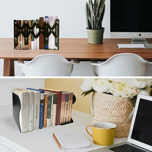 Yuetshuni Metal Bookends, Book Ends for Heavy Books, Adjustable Book Holder for Shelves, Book Stopper for Home/School/Office, Extends up to 19 inches, Black 5