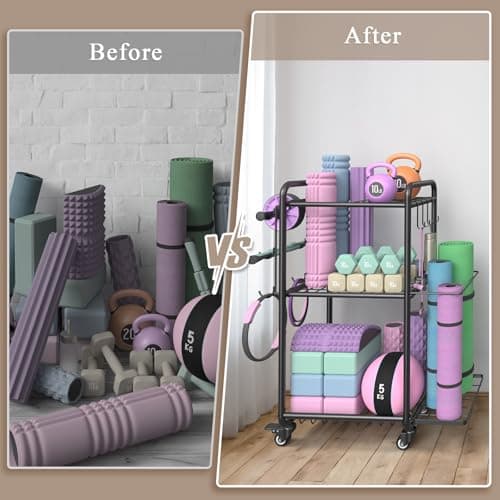 Multi-Functional Home Gym Storage Rack - Yoga Mat Storage Rack, Dumbbell Weight Rack & Workout Equipment Storage with Heavy-Duty Steel Construction for Gym Fitness Organizer (Black) 7