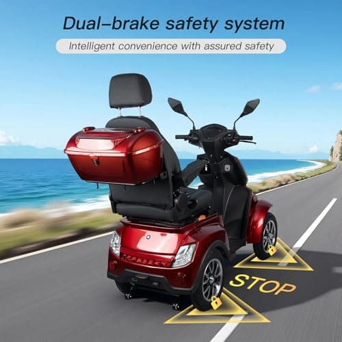 Heavy Duty Electric Mobility Scooter: Adults Seniors 1000W All Terrain 4 Wheel Powered Scooter - 500lbs Capacity, Travel 25-32 Miles Range, 15mph Fast Speed w/Safety Belt/USB Charger/Basket/Cover 5