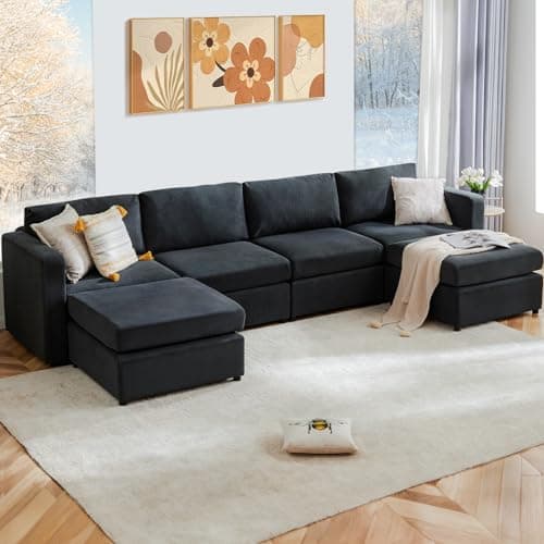 Sweetcrispy Convertible Sectional Couch Sofa Bed Sectional Couches for Living Room, 6-Seat Comfy Sleeper Sofa Modern Couch Bed Modular Sectional Sofa Set, U Shaped Couch for Living Room Office