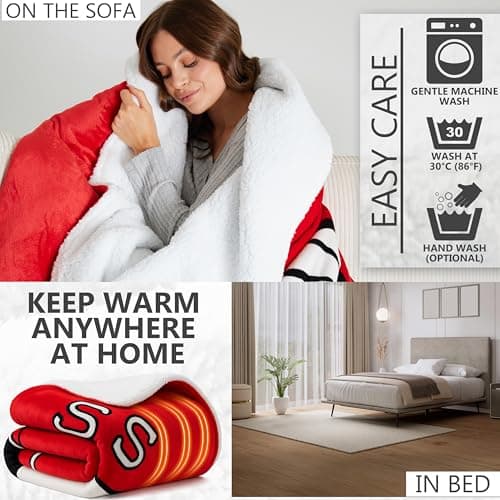 Get Trend Peanuts Snoopy Heated Blanket Electric, King Size Luxurious Fleece Blanket, 9 Heat Settings Auto Shut-Off, 90x105in, Gifts for Mom, Grandma, Grandpa (Red Snoopy, King US) 4
