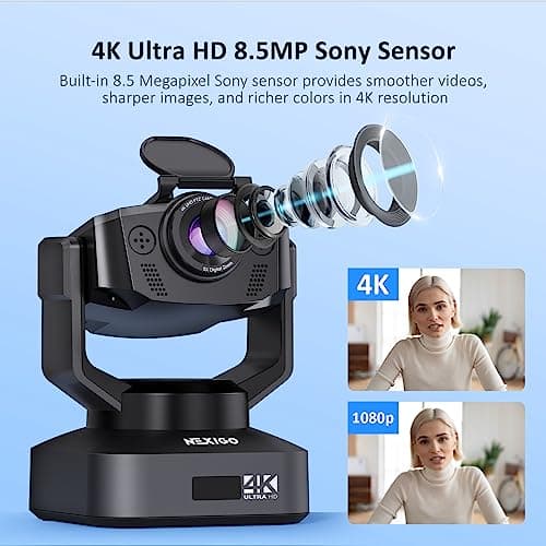 Zoom Certified, NexiGo N990 (Gen 2) 4K PTZ Webcam, Video Conference Camera System with 5X Digital Zoom, Sony_Starvis Sensor, Position Preset, Dual Stereo Mics, 3.5mm Audio Jacks for External Mics 7