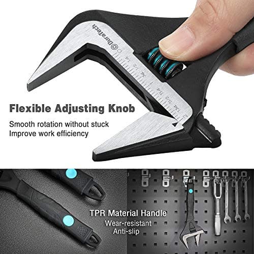 DURATECH 10-Inch Adjustable Wrench, Wide Jaw Opening Black Oxide Finish Plumbing Wrench, CR-V Steel, SAE and Metric Scale Marked, Ergonomic Grip 6