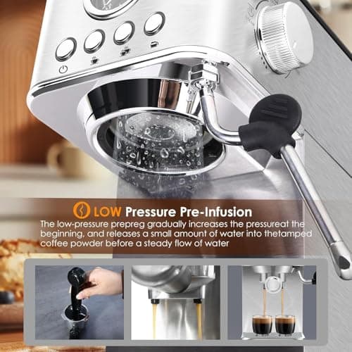 Espresso Machine Coffee Makers 20 Bar, Stainless Steel Espresso Machine with Milk Frother/Steam Wand for Espresso, Latte and Cappuccino - Premium Home Coffee Maker for Barista Quality Drinks 2