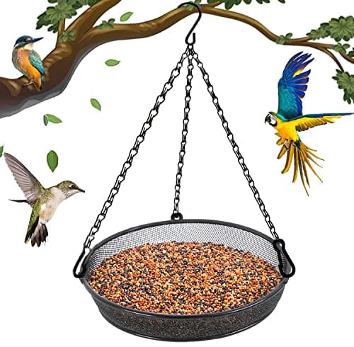 Hanging Bird Feeder, Birdfeeder Hanging for Garden Yard Outside Hanging Bird Feeder Tray - Metal Mesh Platform Feeders for Birds Outside Outdoors Hanging for Attracting Birds - Original
