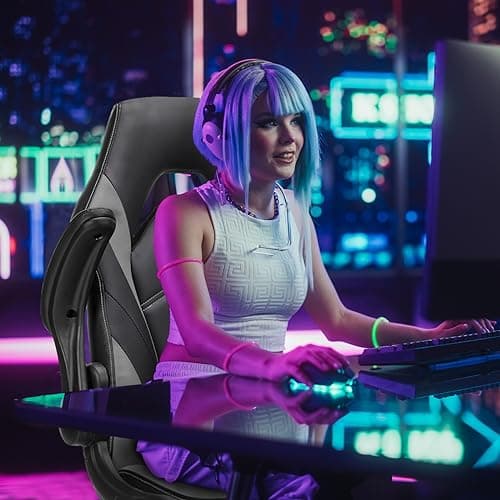 Sweetcrispy Computer Gaming Desk Chair - Ergonomic PU Leather with Comfy Lumbar Support, Height Adjustable Rolling Desk with Flip-up Armrests, for Home and Office 6