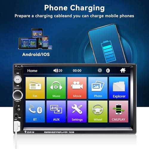 CAMECHO 7" Double Din Car Stereo Audio Bluetooth MP5 Player USB FM Multimedia Radio+ 4 LED Mini Backup Camera with Steering Wheel Remote Support Mobile Phone Synchronization (Used in Android/iOS) 5