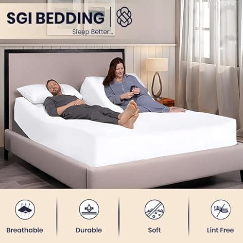 SGI Bedding 32" King Split Top Flex Head Fitted Sheet ONLY 100% Egyptian Cotton Sheet 1000 Thread Count Flex Top Fitted Sheet for Adjustable Bed 15" Deep Pocket, Sleep Number Bed - White 6