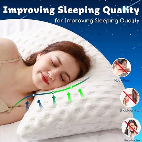 KUCEY Cooling Side Sleeper Pillow for Neck and Shoulder Pain, Luxury Shredded Memory Foam Curved Bed Pillows for Sleeping Set of 1- Adjustable Queen Size- Washable Cover Crescent White 6