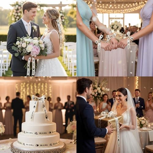 10 Yard 5/8 Inch Wedding Ribbon Mr. & Mrs. Printed Fabric Satin Thin Ribbon for Engagement Gift Wrapping Crafts Wedding Invitations Reception Table Decor Accessorie Hair Bow Flower Bouquet Party Favor 6