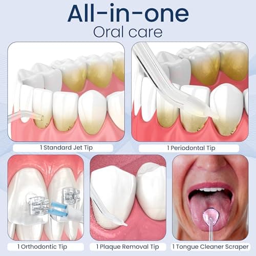 Water Flosser - Portable Cordless Rechargeable Water Dental Flosser for Teeth and Braces with 4 Modes, 5 Tips, 300 ml Capacity, and 90 Sec AutoShut-Off Feature 5