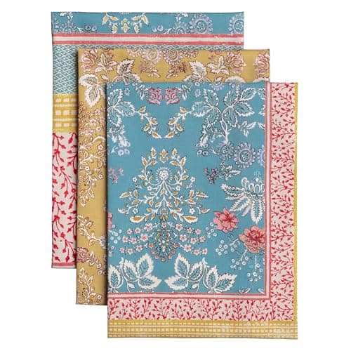 Maison d' Hermine Kitchen Towels Set of 3 100% Cotton 27.50" x 20" Reusable Cloth Tea Dish Towels Absorbent with Hanging Loop for Kitchen Easter Decorations Spring/Summer (Marquise)