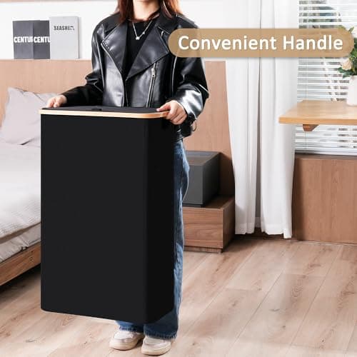 Vincona Slim Laundry Basket with Lid, Narrow Dirty Clothes Hampers for Laundry with Handle, Skinny Laundry Bin for Laundry Room, Dorm, Bedroom and Bathroom, 19.8 Gallon (75L) Black 5