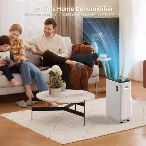 Fierscial 5000 Sq.Ft Dehumidifier for Basement, 80 Pints Quiet Dehumidifiers for Home, Large Room, Bedroom with Drain Hose, 1.7Gallon Water Tank, Smart Humidity Control & Display, 4 Operation Modes 3