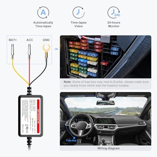 PRUVEEO Smart Acc Hardwire Kit, 12V- 30V to 5V 2A/3A, Intelligent and Adjustable Low Voltage Protection for Dash Cam, HWK-08 6