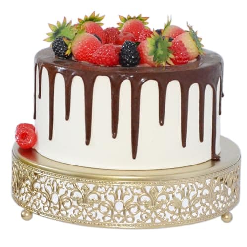 FEICTPOX Cake Stand, Metal Round Cupcake Dessert Stand Cake Display Holder Cookies Fruit Serving Tray Decor for Wedding Party Birthday Baby Showers Anniversary (10in, Gold)