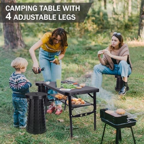 Small Folding Camping Table Portable - Adjustable Height Foldable Table Lightweight with Mesh Layer and Carry Handle for Outdoor Hiking Camp BBQ Picnic Beach Cooking Ideal as Lap Desk Bed Table 7