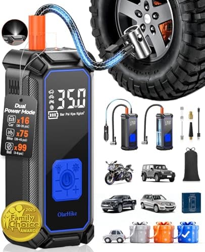 OlarHike Cordless Tire Inflator Portable Air Compressor, 150PSI Dual Power - 5400 mAh & 12V DC, Air Pump for Car Tires, Bike, Motorcycle, Bicycle, Electric Pump with LED Light & Digital Pressure Gauge
