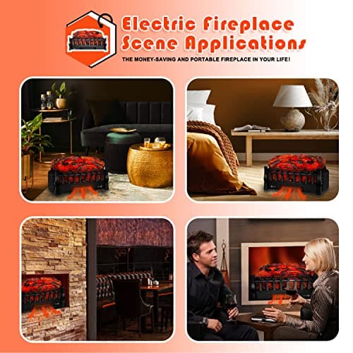 Electric Fireplace Log Insert Heater, up to 1500W Heating, 5 Flame Brightness Levels, 24-Hour Timer, Overheat Protection, Suitable for Home and Office Decoration, Black 8