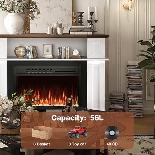 CUOZOVA 41" Electric Fireplace with Mantel, Freestanding Electric Fireplace with 23" Fireplace Insert Heater for Living Room, Remote Control, Fireplace with12 Colors Adjustable Flame, White 3