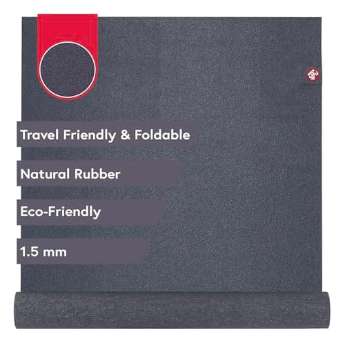 Manduka eKO Superlite Yoga Mat for Travel - Lightweight, Easy to Roll and Fold, Durable, Non Slip Grip, 1.5mm Thick, Charcoal Grey, 71" x 24"