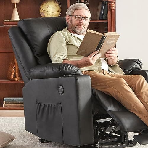 WILLOVE Power Lift Recliner Chair for Elderly, Heat and Massage Chair Recliner, Electric Power Recliner with Cupholder, Extended Footrest, USB & Type C Ports, FauxLeather Black 7