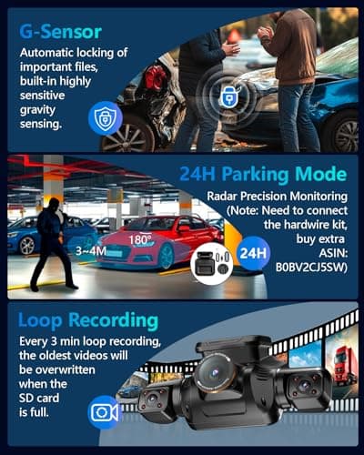 AI Dash Cam Front Rear Inside with Driver Monitor System, 360° Car Camera 4K, 4 Channel Camera for Cars Built-in WiFi GPS, Dashcam Free 128GB SD Card, Night Vision, 24H Parking Mode, Upgrade DMS V8Pro 6