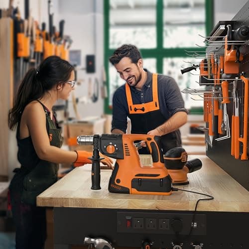 CAMMOO 48" Heavy Duty Work Bench Adjustable Height Max Load 2000 LBS with Storage Shelf for Garage Workbench, Rubberwood Tabletop with Pegboard, LED Light, Built-in Power Strip for Woodworking Shop 9