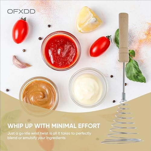 Stainless Steel Spring Coil Whisk 1 Pcs - Wire Whip Egg Whisk with Wooden Long Handle - Heavy Duty Whisks for Cooking 5