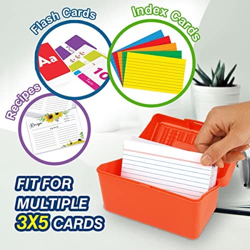 H4D Index Card Holder 3x5, Index Card Box Organizer Case, 3x5 Flash Note Card Holder, 3 Packs (Red/Green/Yellow) 6