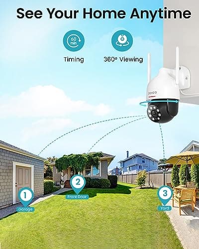 DEKCO 2K WiFi Surveillance Security Camera Outdoor/Home/Dome, Pan-Tilt 360° View, 3MP, Motion Detection and Siren, 2-Way Audio,Full Color Night Vision, Waterproof 5