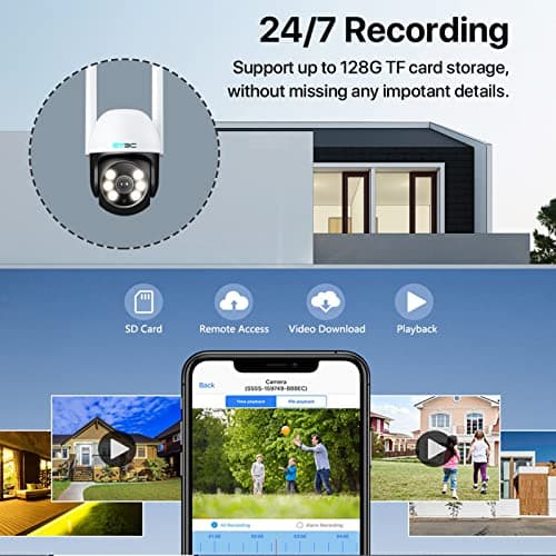 SV3C PTZ Security Camera Outdoor, Pan Tilt Dome WiFi IP Camera with Auto Tracking, 1080P Color Night Vision, 2-Way Audio, Humanoid Detection, Waterproof, 24/7 Recording, SD Card Storage, Remote Access 7