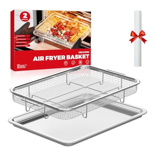 Air Fryer Basket for Oven, Air Fryer Basket and Stainless Steel Baking Tray Pant Oven Air Fryer Pan Rack for Cooking Baking Dishwasher and Broiling (13.1" * 8.8" & 12.8" * 9.6")